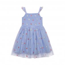 Chain 3K: Layered Cotton Mesh Floral Shirred Dress  (1-3 Years)